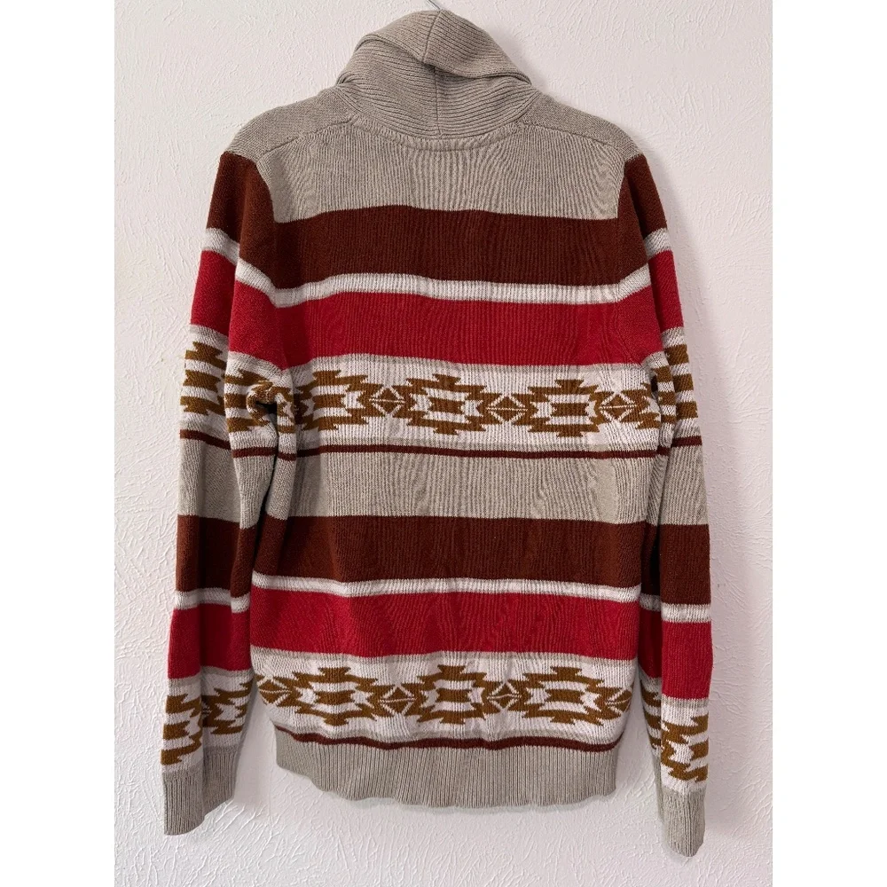 SUN + STONE Mens Multicolor Aztec Knit Cardigan Cotton Button Up, L